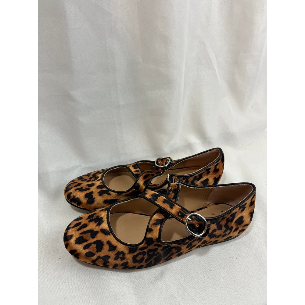 A New Day Womens Leopard Print Mary Jane Flats Buckle Strap Shoes Size 6 Brown